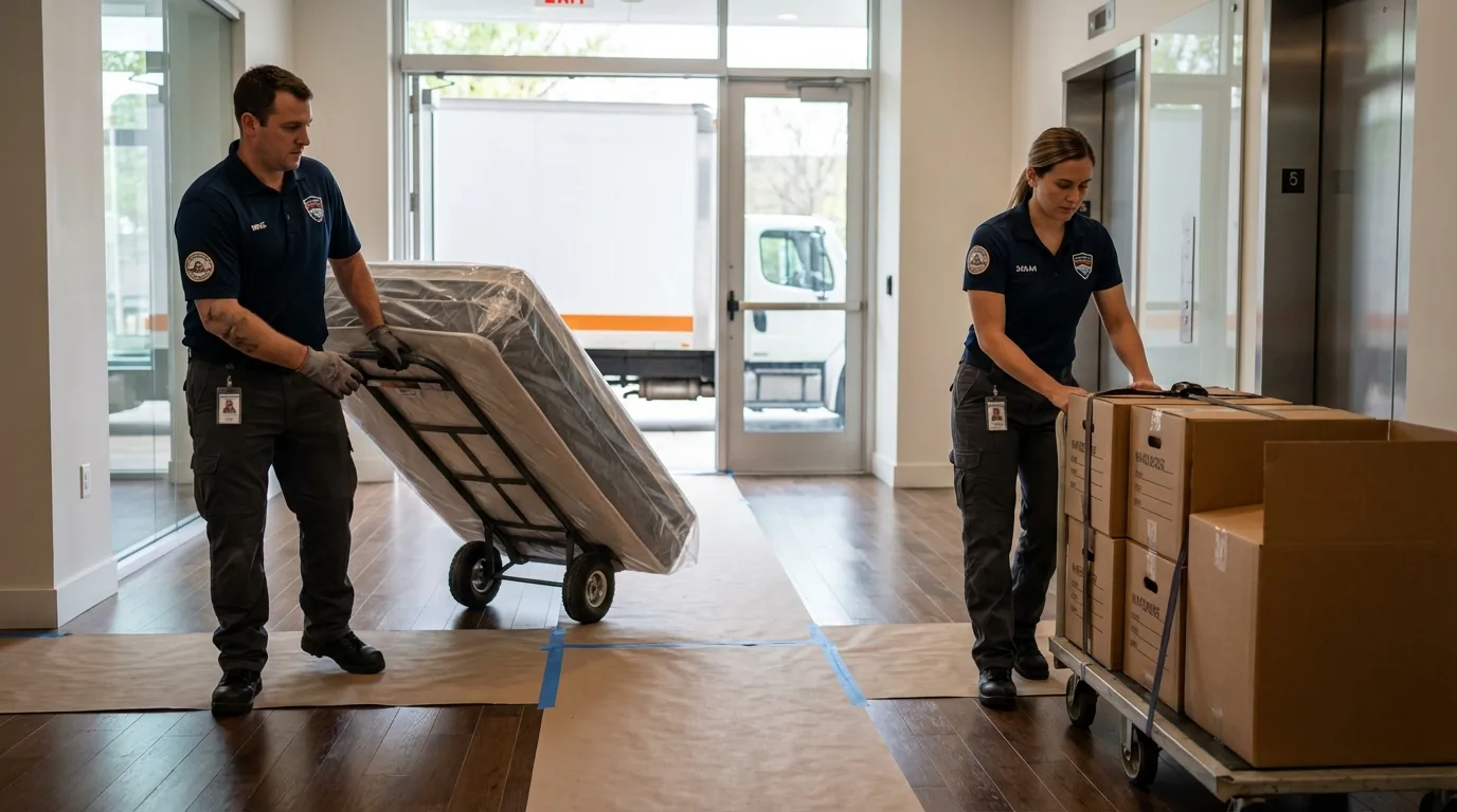 Professional apartment movers loading elevator in Fort Plain, NY