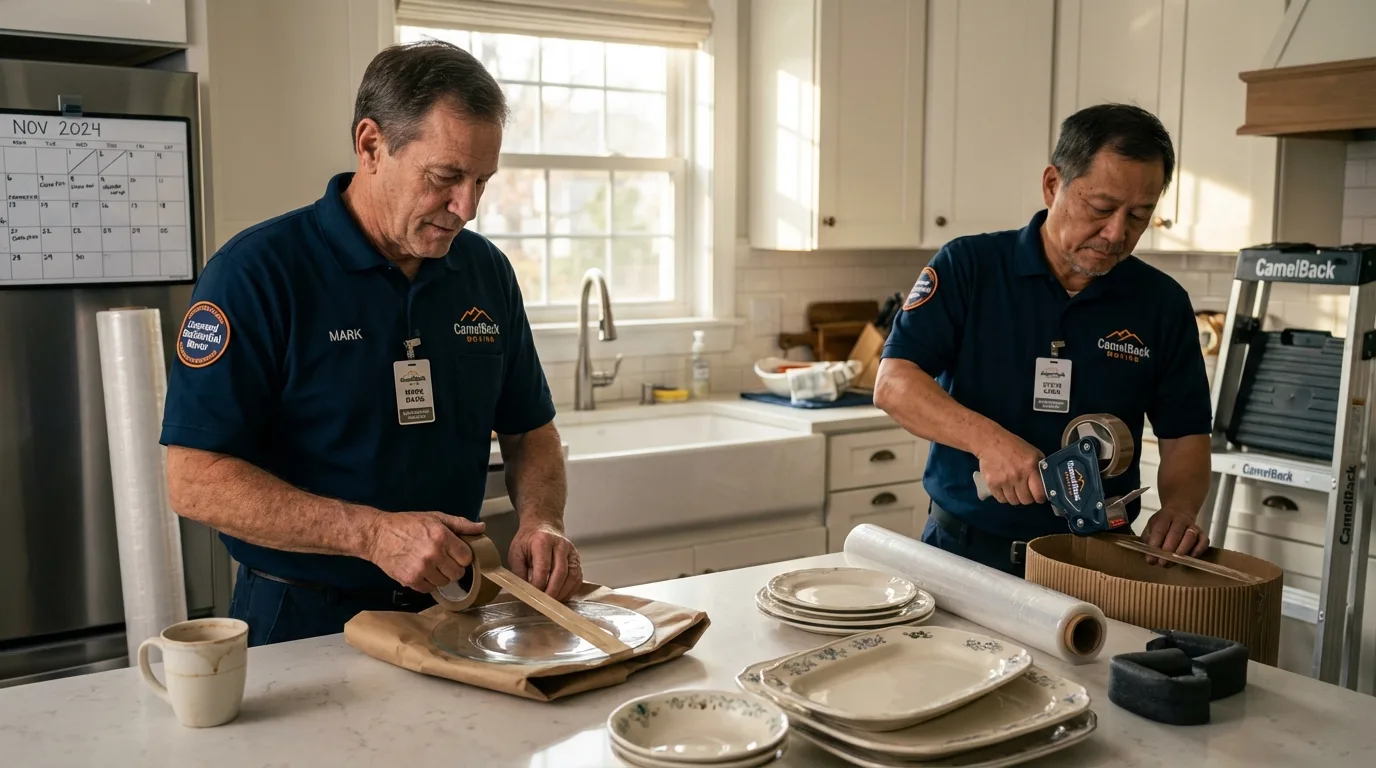 Professional crew packing kitchen dishware in Fort Plain, NY